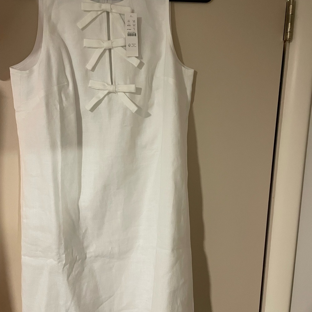 J crew white bow linen dress S
